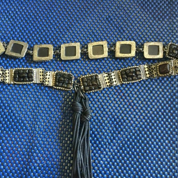 Vintage!  Denaive~Silver Metal w/Black Stones Link Belt~28\